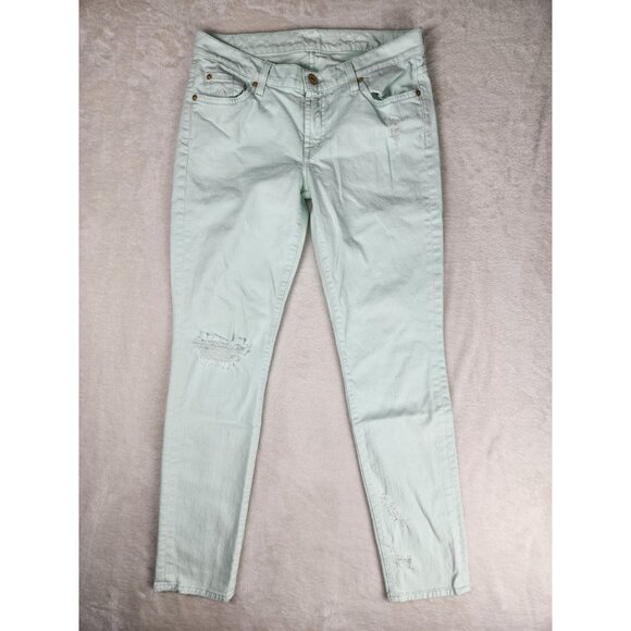7 For All Mankind Womens Size 28 Light Mint Colored Mid Rise Tapered Jeans - Picture 1 of 16